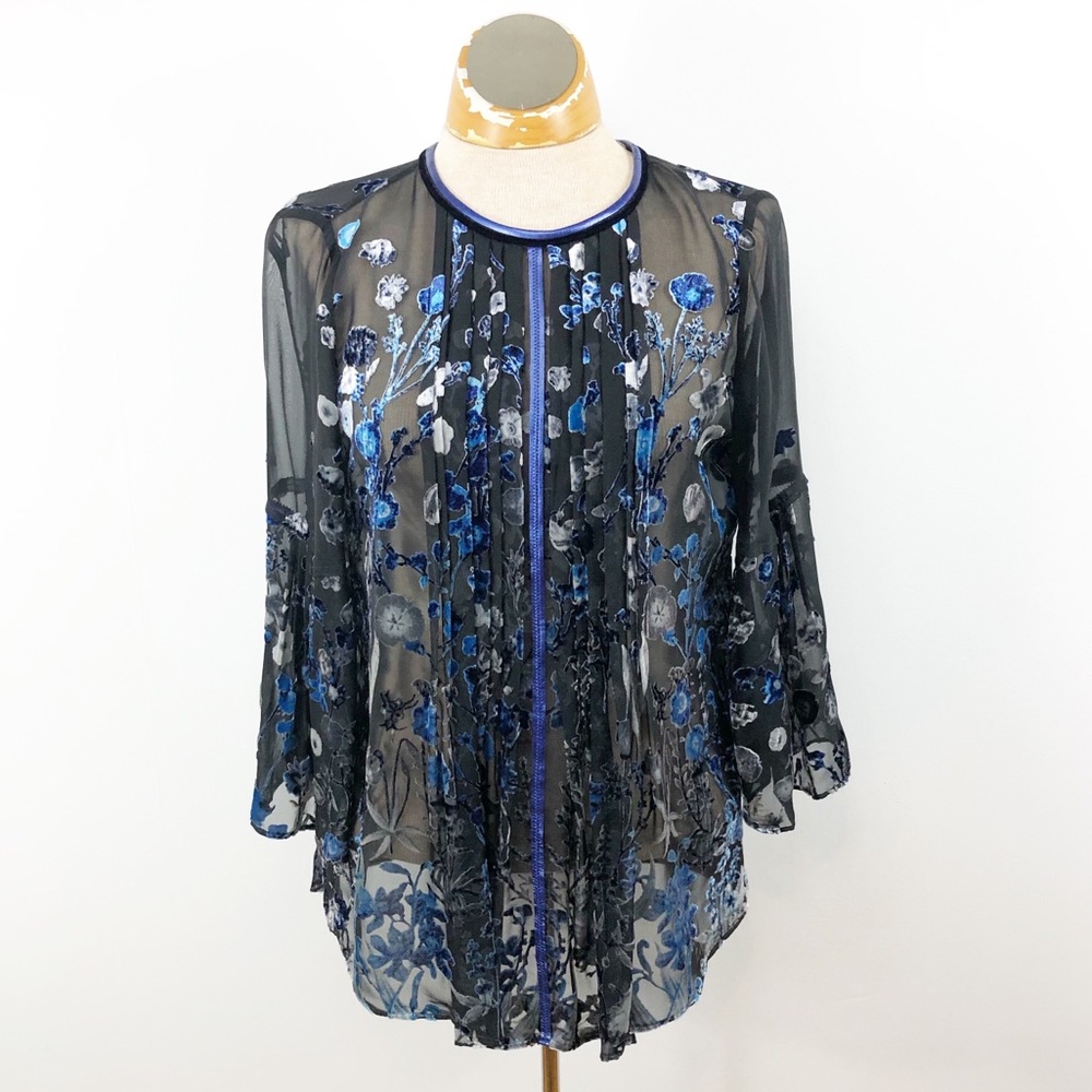 Elie Tahari burnout silk & viscose black blouse‎